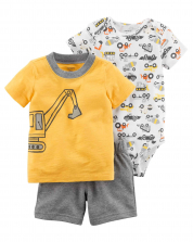 Excavator baby boy t-shirt and shorts - set of 3