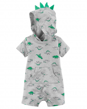 Baby Boy Short Sleeve Dinosaur Hooded Jumpsuit