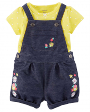 Salopet Embroidered Floral baby girl Shorts and body - set of 2