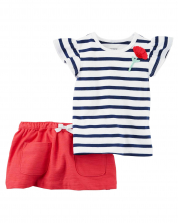 Tshirt and red skirt baby girl Floral - set of 2