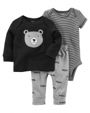 Cute bear baby boy long sleeve Top - set of 3