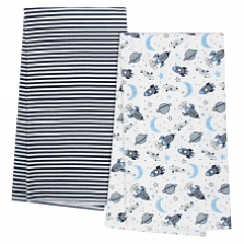 "Gerber Organic 4-Pack Flannel Blankets, Outerspace and Stripe"