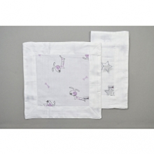 BBZanimo 2-Pack muslin security blanket - Dog Purple + Stars grey