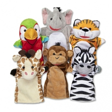 "Melissa & Doug Safari Buddies Hand Puppets, Set of 6 (Elephant, Tiger, Parrot, Giraffe, Monkey, Zebra)"