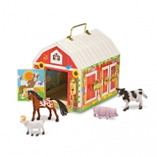 "Melissa & Doug Latches Wooden Activity Barn with 6 Doors, 4 Play Figure Farm Animals"