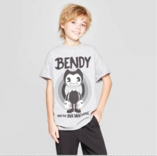 Футболка Бенди и Чернильная машина Серая с логотипом Bendy