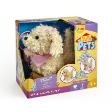Pitter Patter Pets Walk Along Puppy - Cream and Pink Bow