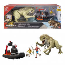 Эксклюзивный Игровой набор Динозавр Дистортус рекс с фигурками и лодкой Jurassic World Rebirth Rumble 'n побег с острова Island Escape