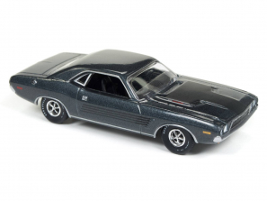 Auto World 1:64 Scale Diecast Car - 1972 Dodge Challenger Rallye Charcoal Poly with Black Stripes