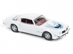 Auto World 1:64 Diecast Car - 2975 Pontiac Firebird Gloss White with Blue and Black Bird