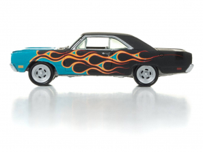 Johnny Lightning Street Freaks Diecast Car - Flat Black and Green 1969 Dodge Dart (Black with Flames)