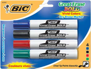Bic Great Erase Bold Dry Erase Markers Chisel Tip 4/Pkg-Blue/Black/Red/Green