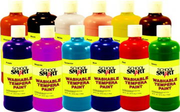 School Smart 12 Pack Washable Tempera Paint Set - Assorted Color - 1 Pint Plastic Bottles