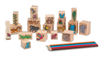 Melissa & Doug Stamp-a-Scene Stamp Set: Rain Forest - 20 Wooden Stamps, 5 Colored Pencils, and 2-Color Stamp Pad