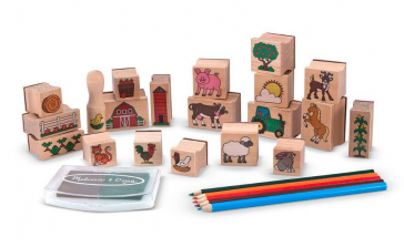 Melissa & Doug Stamp-a-Scene Wooden Stamp Set: Farm - 20 Stamps, 5 Colored Pencils, and 2-Color Stamp Pad