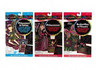 Melissa & Doug Scratch Art Color Reveal Activity Set of 3 - Princess, Fairy, and Flower Themes