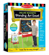 Melissa & Doug Deluxe Magnetic Standing Art Easel With Chalkboard, Dry-Erase Board, and 39 Letter and Number Magnets