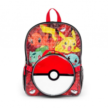 Pokemon and Friends, Pokeball 16-inch Backpack with Side Mesh Pockets and Detachable Lunch Kit